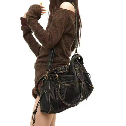 Damen Schultertasche Vintage Look Reißverschluss