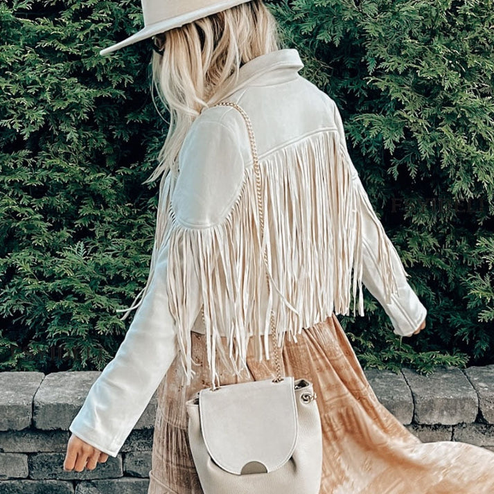 Damen Fransenmantel Westernstil Leder