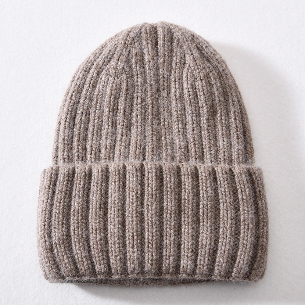 Unisex Strickmütze Gerippt Warm Beige