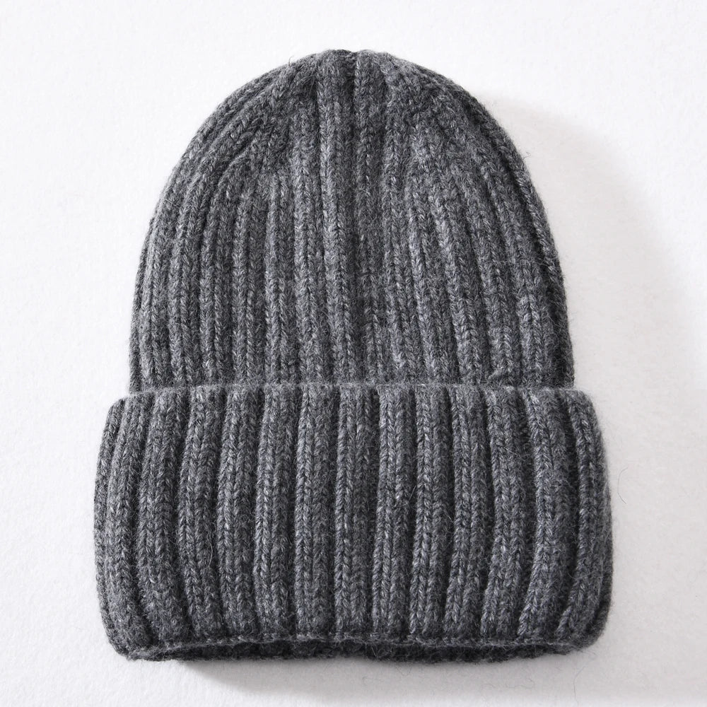 Unisex Strickmütze Gerippt Warm Beige