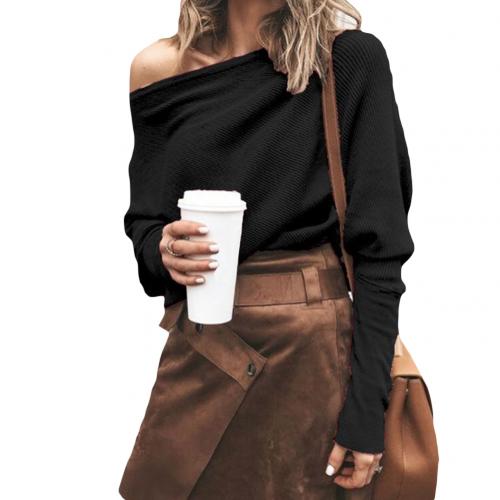 Damen Off-Shoulder Pullover Gerippter Strick Oversized Langärmlig