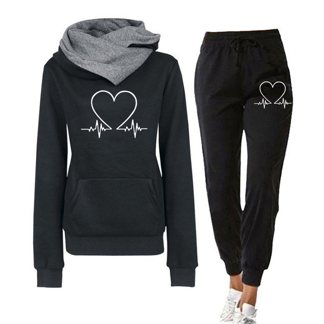 Damen Hoodie Jogginghose Set Herzsmotiv - Norvielle