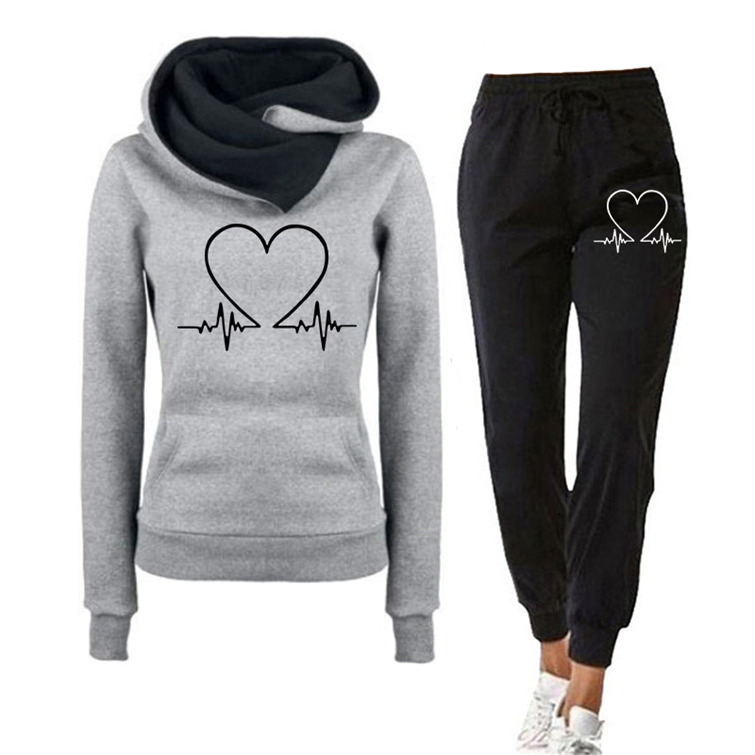 Damen Hoodie Jogginghose Set Herzsmotiv