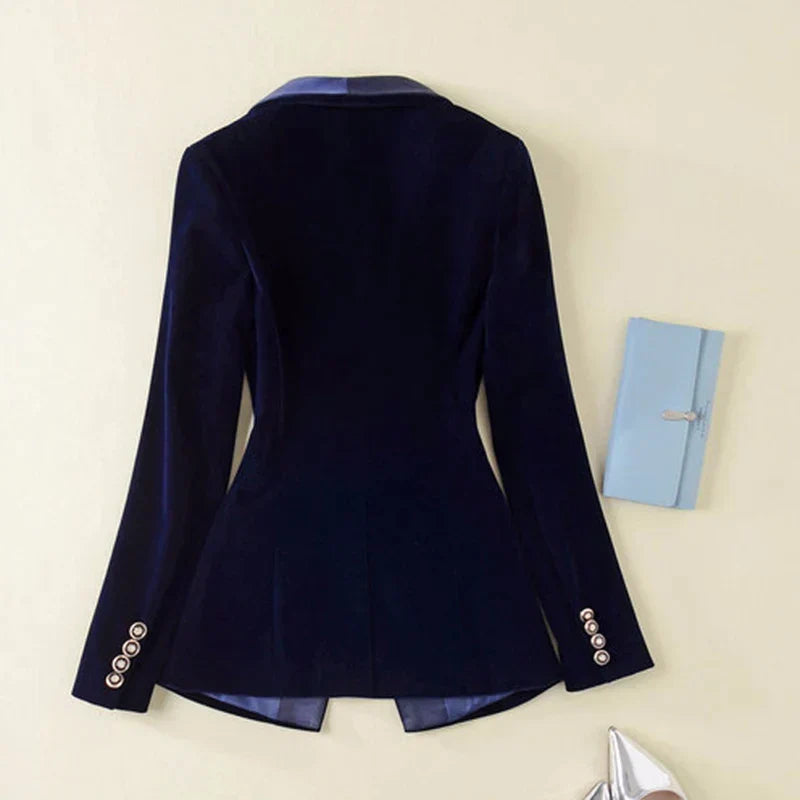 Norvielle Damen Samt Blazer mit Satin Revers
