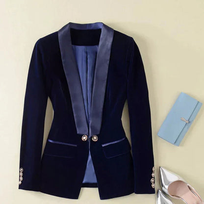 Norvielle Damen Samt Blazer mit Satin Revers