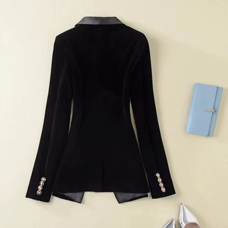 Norvielle Damen Samt Blazer mit Satin Revers