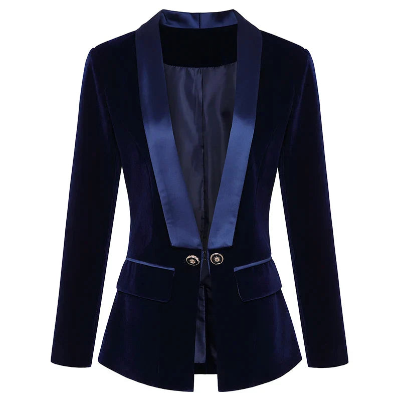 Norvielle Damen Samt Blazer mit Satin Revers