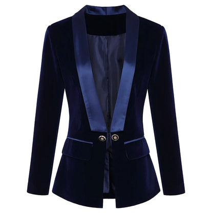 Norvielle Damen Samt Blazer mit Satin Revers