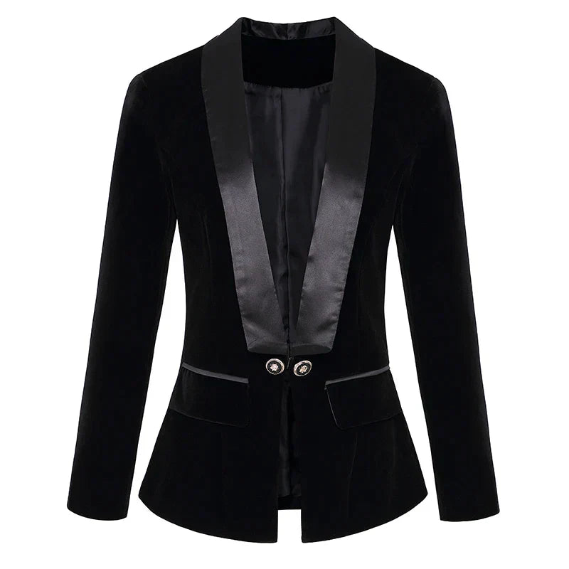 Norvielle Damen Samt Blazer mit Satin Revers