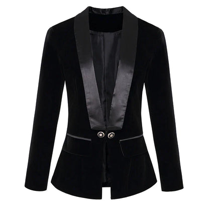 Norvielle Damen Samt Blazer mit Satin Revers