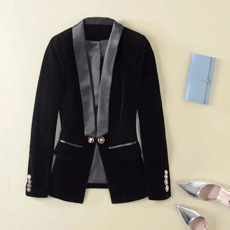 Norvielle Damen Samt Blazer mit Satin Revers - Norvielle