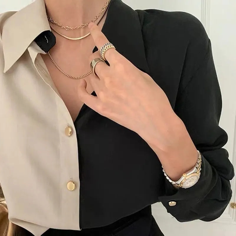 Damenhemd Vintage Stil Schwarz Weiss - Norvielle