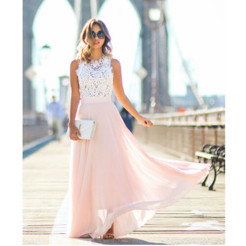 Norvielle Damen Maxi-Kleid Spitze Brautstil Acorina