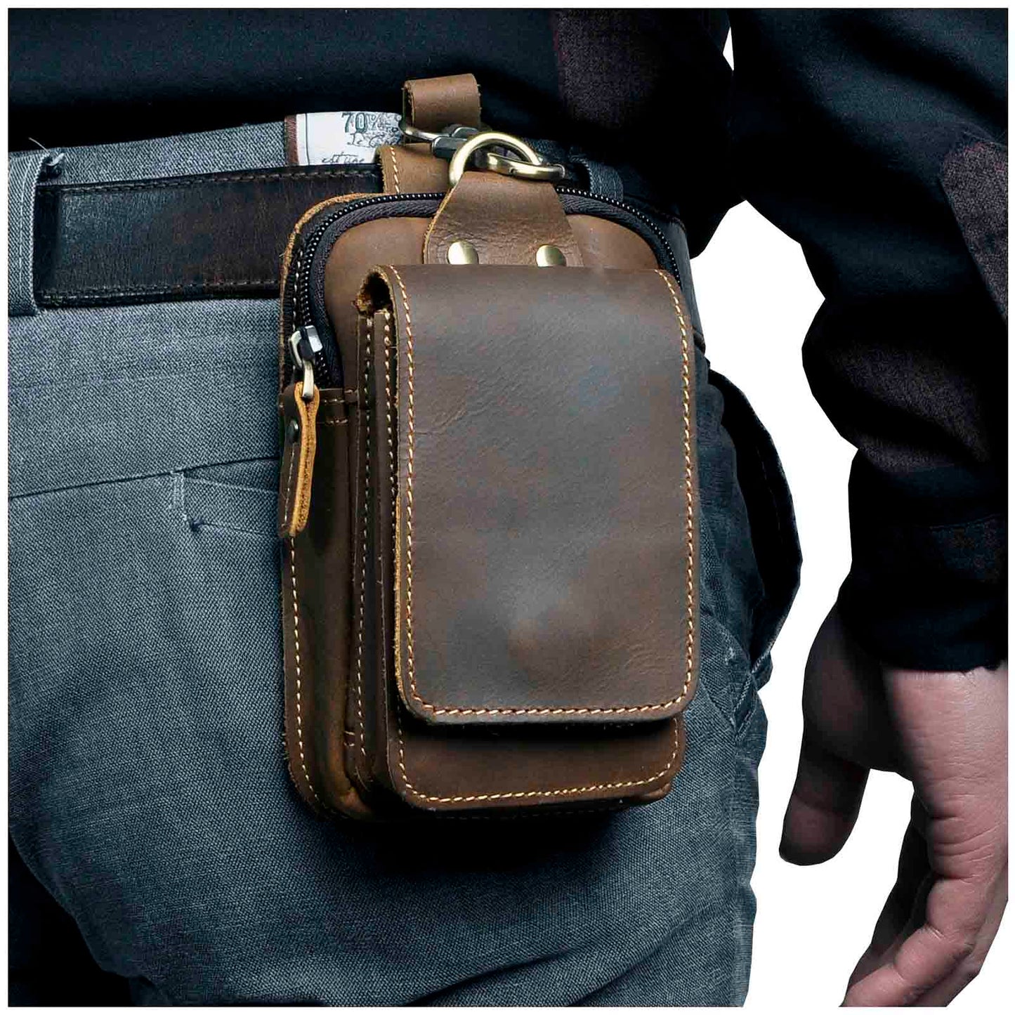 Leder Herren Hüfttasche Echtleder Schwarz - Norvielle