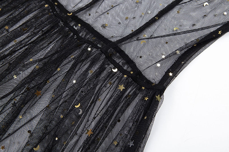 Norvielle Damen Maxi-Kleid Netz Ärmellos Transparent