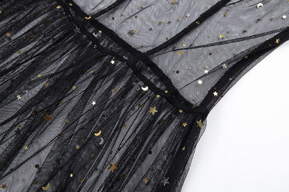 Norvielle Damen Maxi-Kleid Netz Ärmellos Transparent