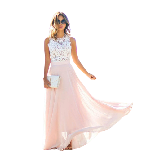 Norvielle Damen Maxi-Kleid Spitze Brautstil Acorina
