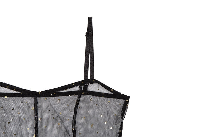 Norvielle Damen Maxi-Kleid Netz Ärmellos Transparent