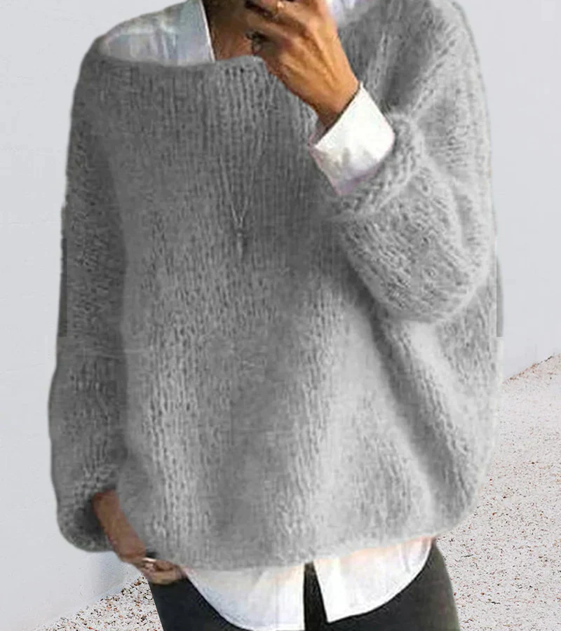 Damen Oversize Strickpullover Lang