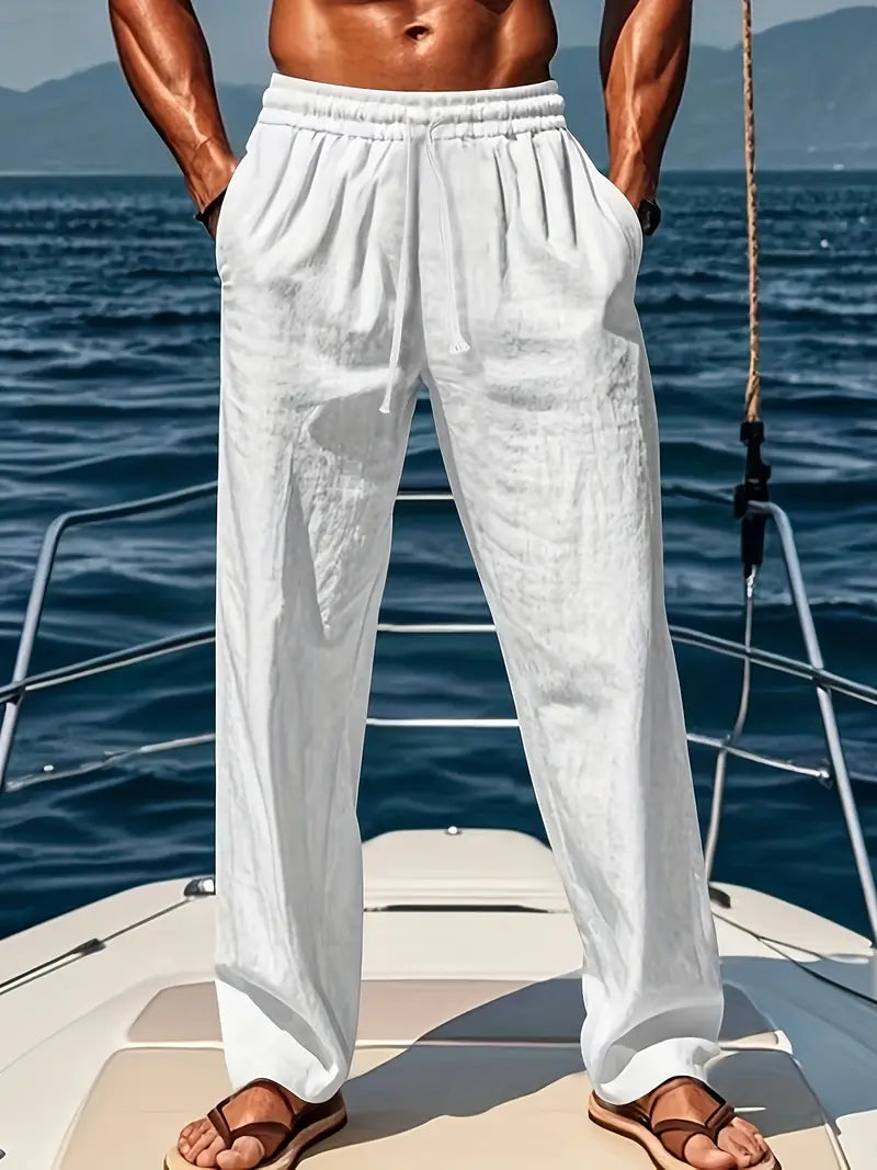 Herren Lange Leinenhose Sommer Beige - Norvielle