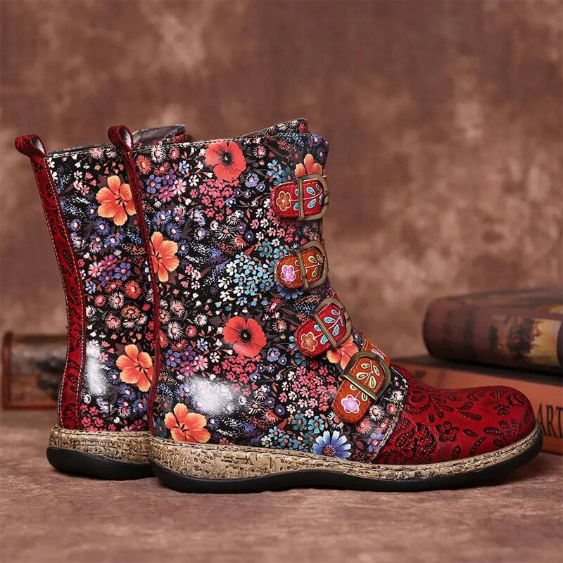 Norvielle Herren Stiefel Grako Leder Retro Metall Schnalle