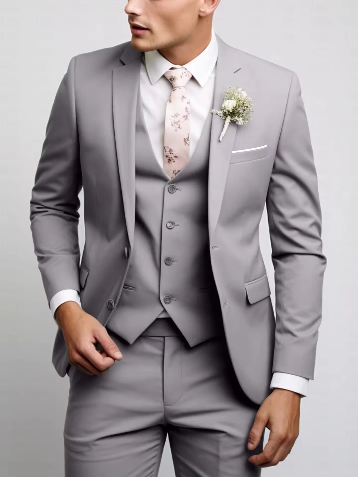Herren 3-teiliger Anzug mit Weste, Elegant,