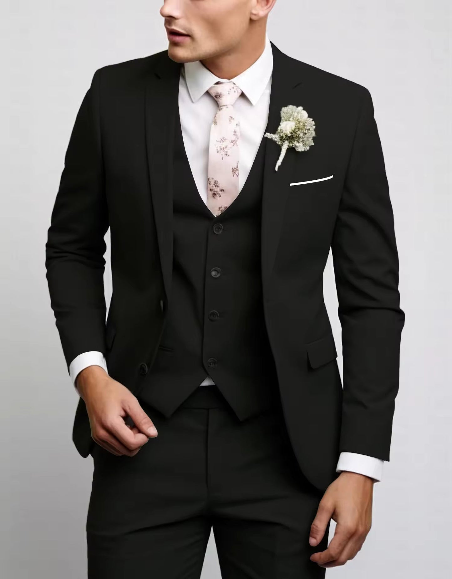 Herren 3-teiliger Anzug mit Weste, Elegant, Schwarz - Norvielle