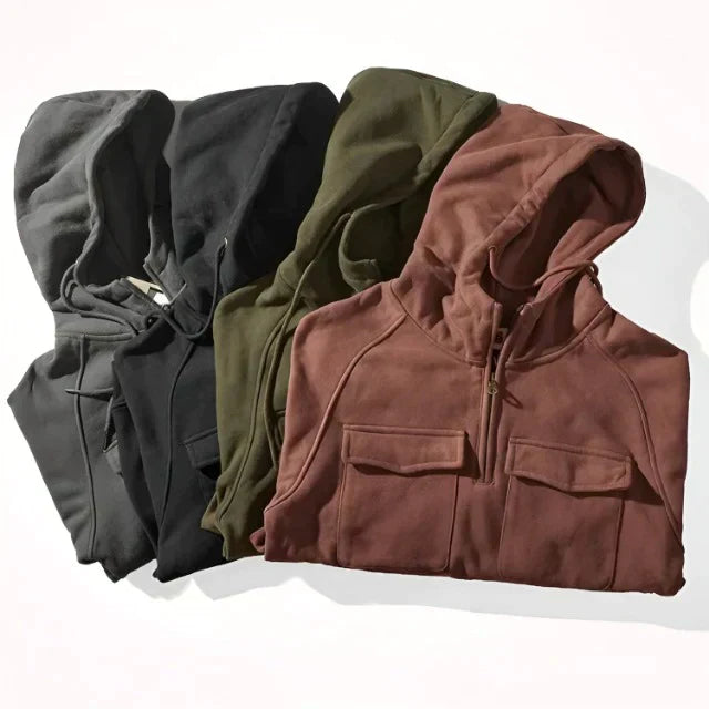 Herren Halb-Reißverschluss-Hoodie mit Kängurutasche Schwarz - Norvielle
