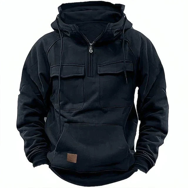 Halb-Reißverschluss-Hoodie – Pullover – Kängurutasche – Cargo-Hoodie – Herren-Hoodie-Dunkelblau-XS-Chaps Herrenmode