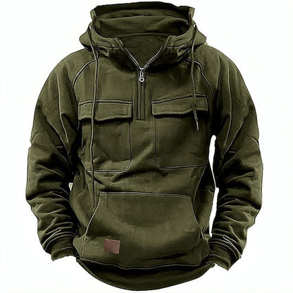 Halb-Reißverschluss-Hoodie – Pullover – Kängurutasche – Cargo-Hoodie – Herren-Hoodie-Grün-XS-Chaps Herrenmode