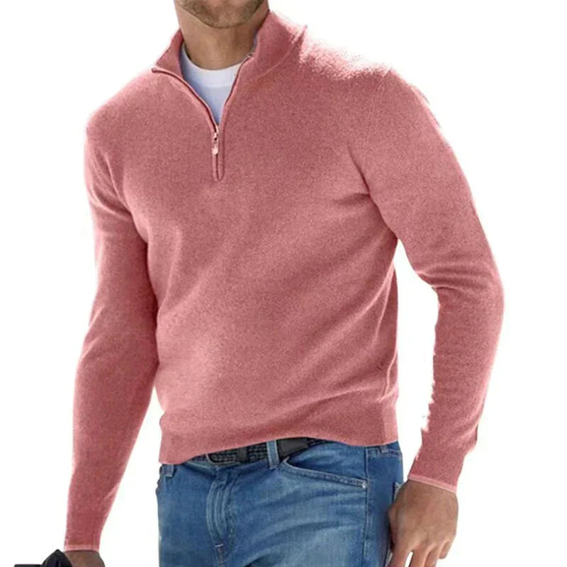 Halb-Reißverschluss-Pullover | Langarm | Warm | Strickpullover | Herrenpullover-Rosa-XS-Chaps Herrenmode