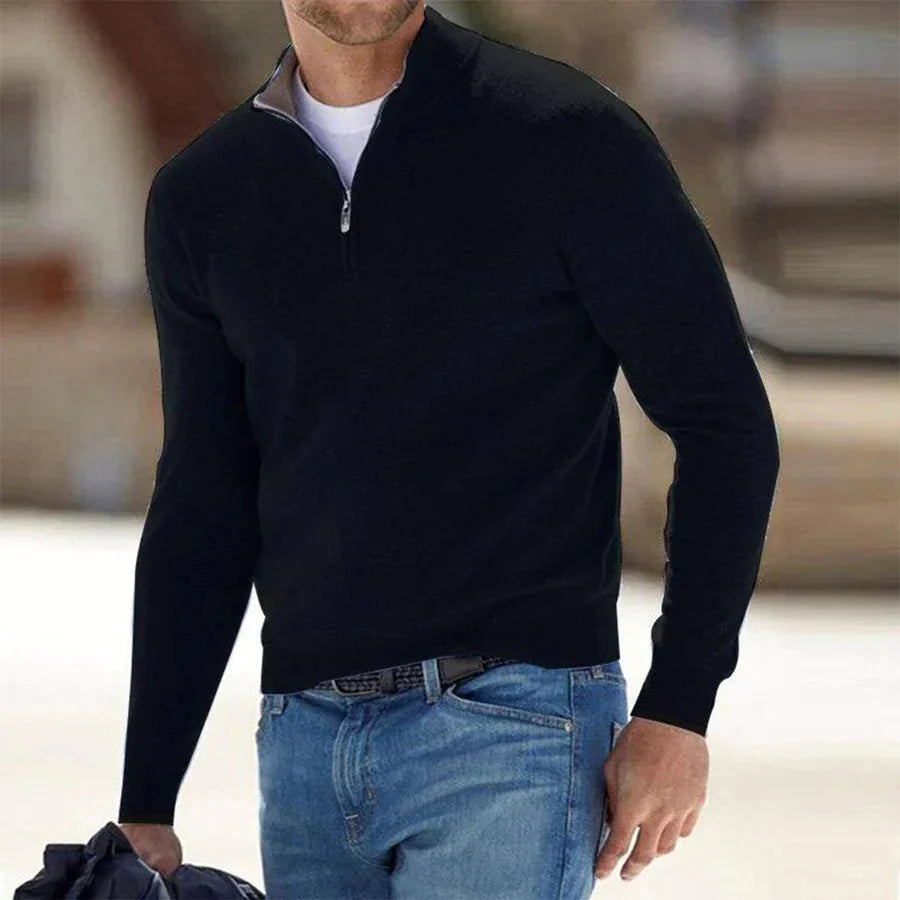 Halber Reißverschluss-Pullover | Gestrickt | Langarm | Pullover-Pullover | Herren Pullover mit viertel Reißverschluss-Schwarz-S-Chaps Herrenmode