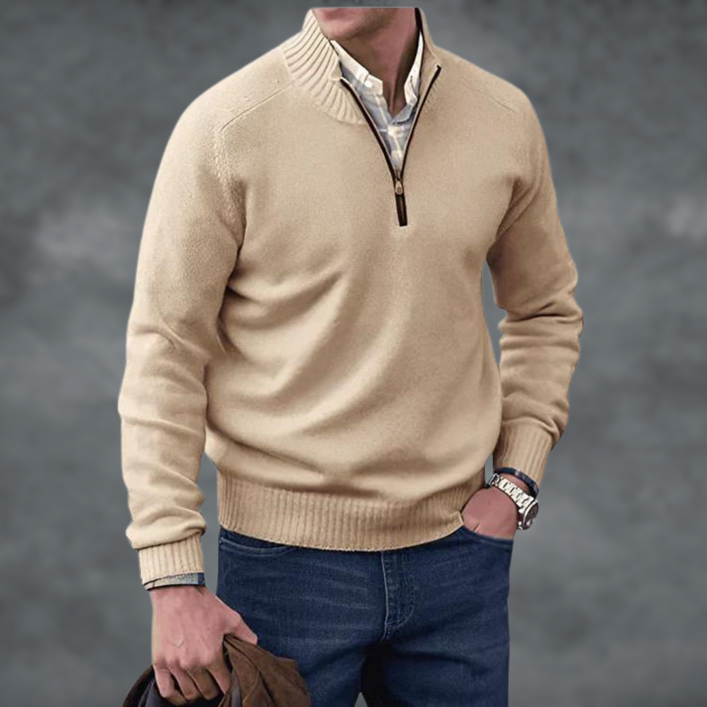 Herren Stehkragen Strickpullover Halber Reißverschluss - Norvielle