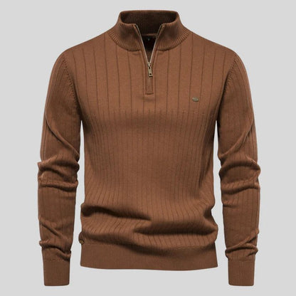 Half Zip Sweater - Langarm - Stehkragen - Strickpullover - Herren Pullover-Braun-S-Chaps Herrenmode