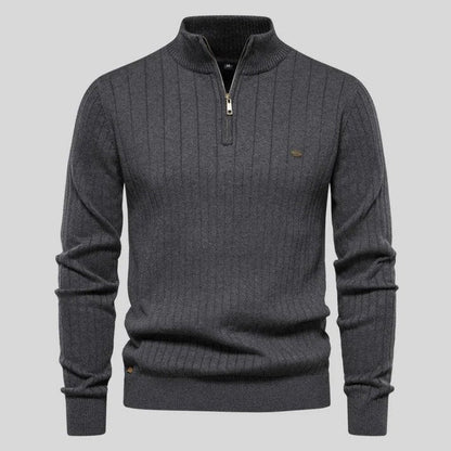 Half Zip Sweater - Langarm - Stehkragen - Strickpullover - Herren Pullover-Dunkelgrau-S-Chaps Herrenmode