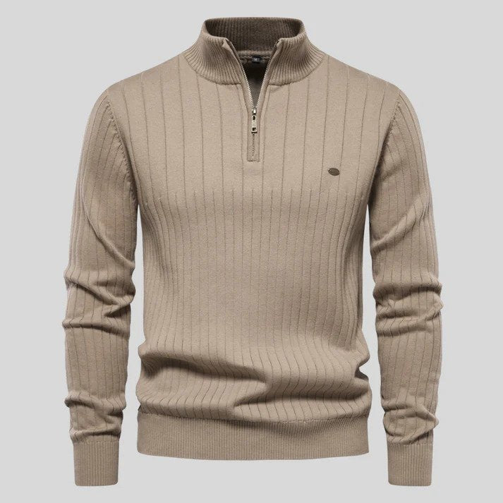 Herren Langarm Stehkragen Pullover Strick Halfzip Beige - Norvielle