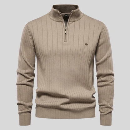 Herren Langarm Stehkragen Pullover Strick Halfzip Beige - Norvielle