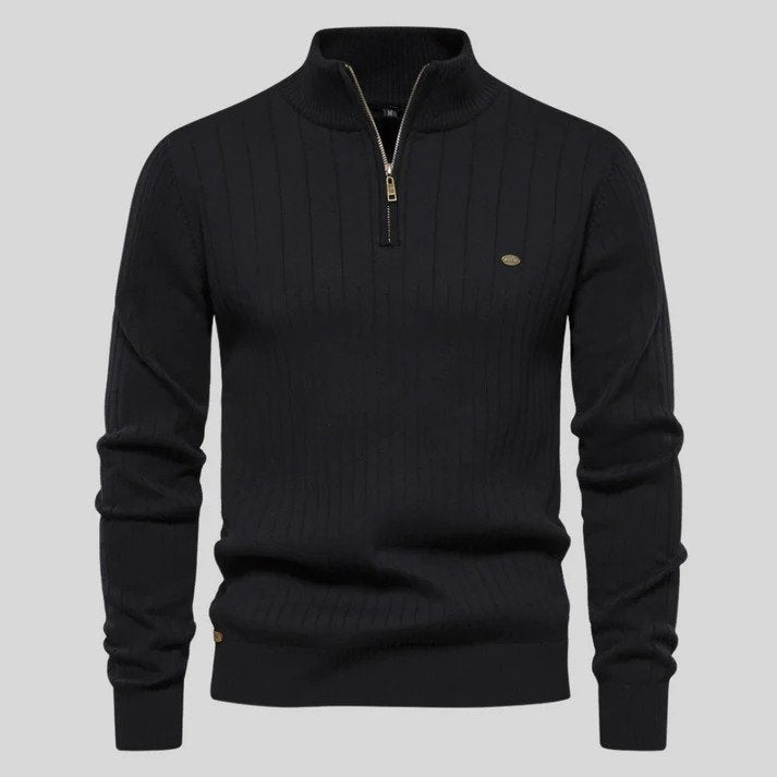 Half Zip Sweater - Langarm - Stehkragen - Strickpullover - Herren Pullover-Schwarz-S-Chaps Herrenmode