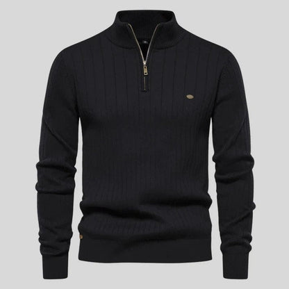 Half Zip Sweater - Langarm - Stehkragen - Strickpullover - Herren Pullover-Schwarz-S-Chaps Herrenmode