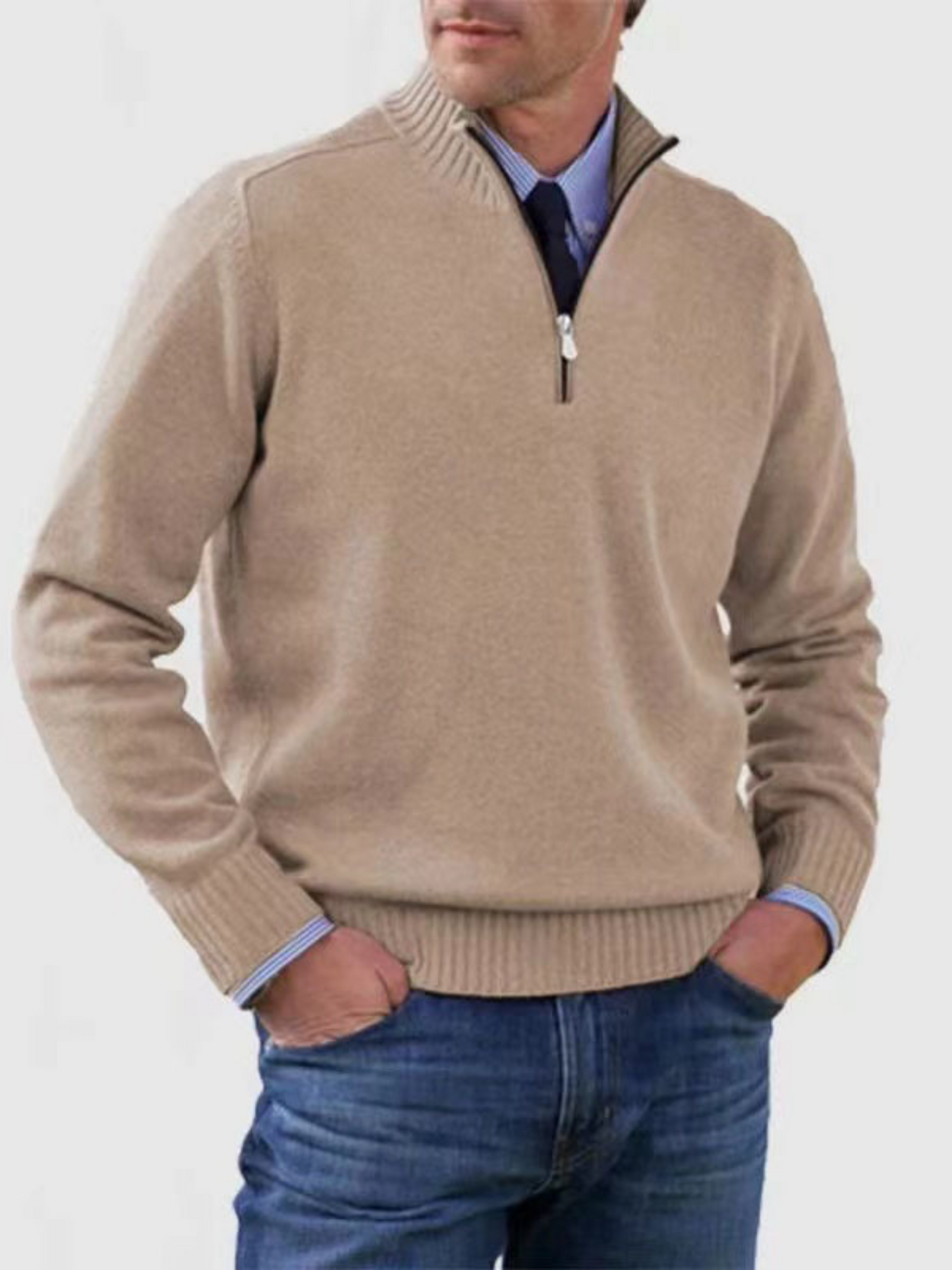 Herren Halb-Reißverschluss Pullover Moderne Passform