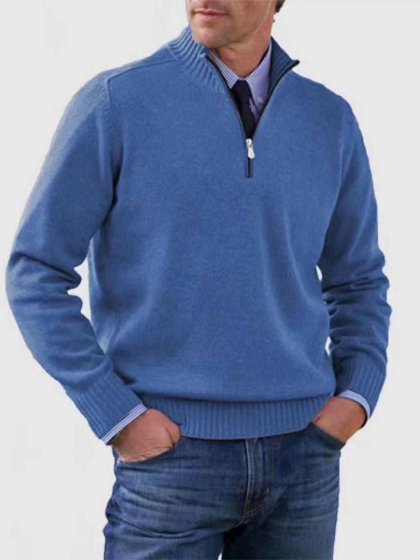 Herren Halb-Reißverschluss Pullover Moderne Passform