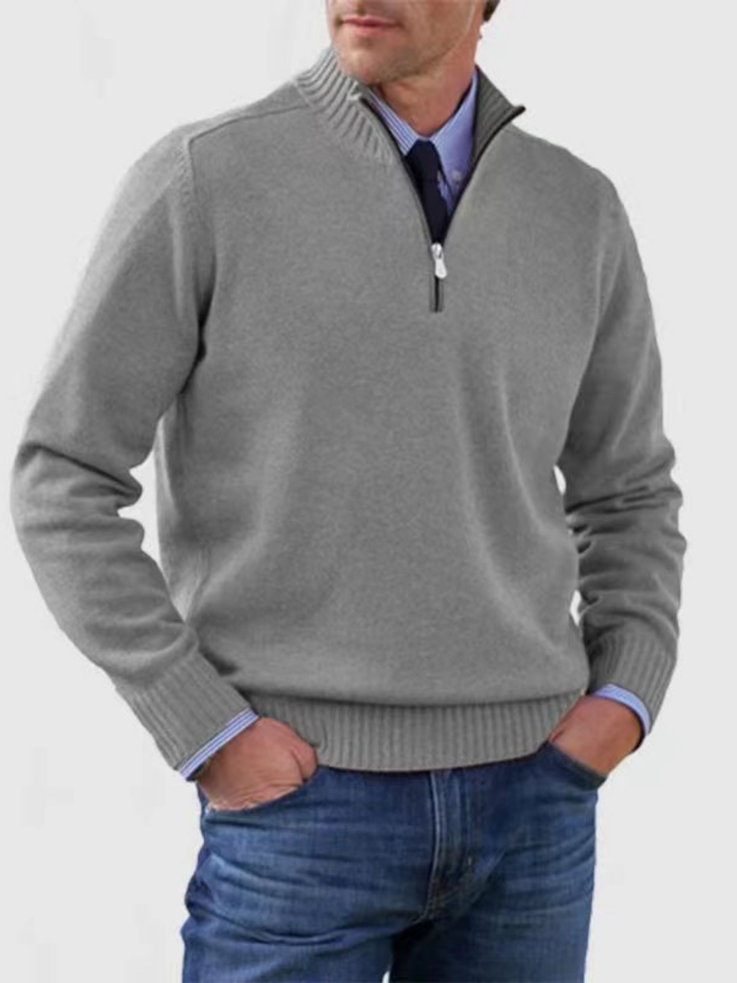 Herren Halb-Reißverschluss Pullover Moderne Passform