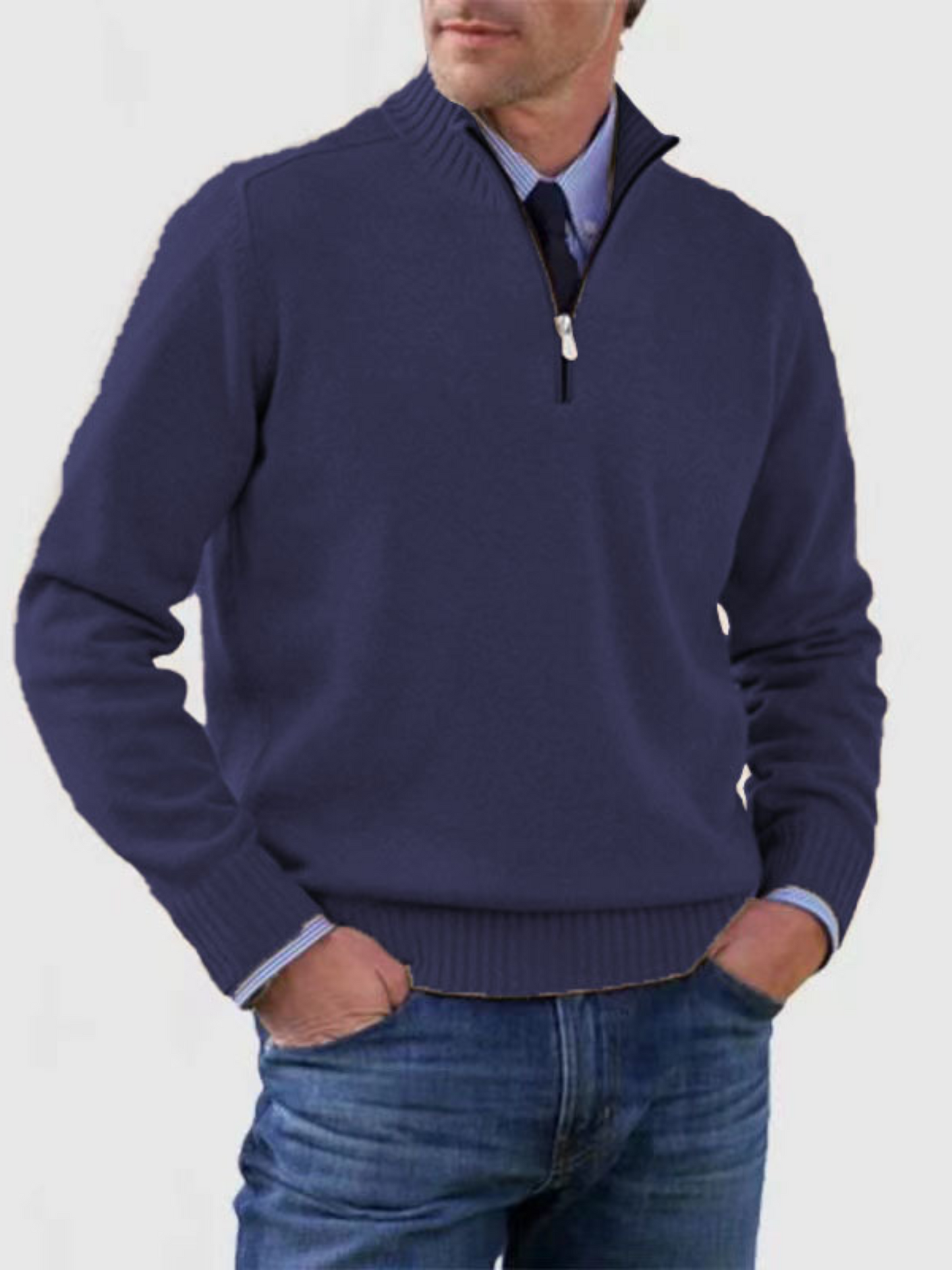 Herren Halb-Reißverschluss Pullover Moderne Passform