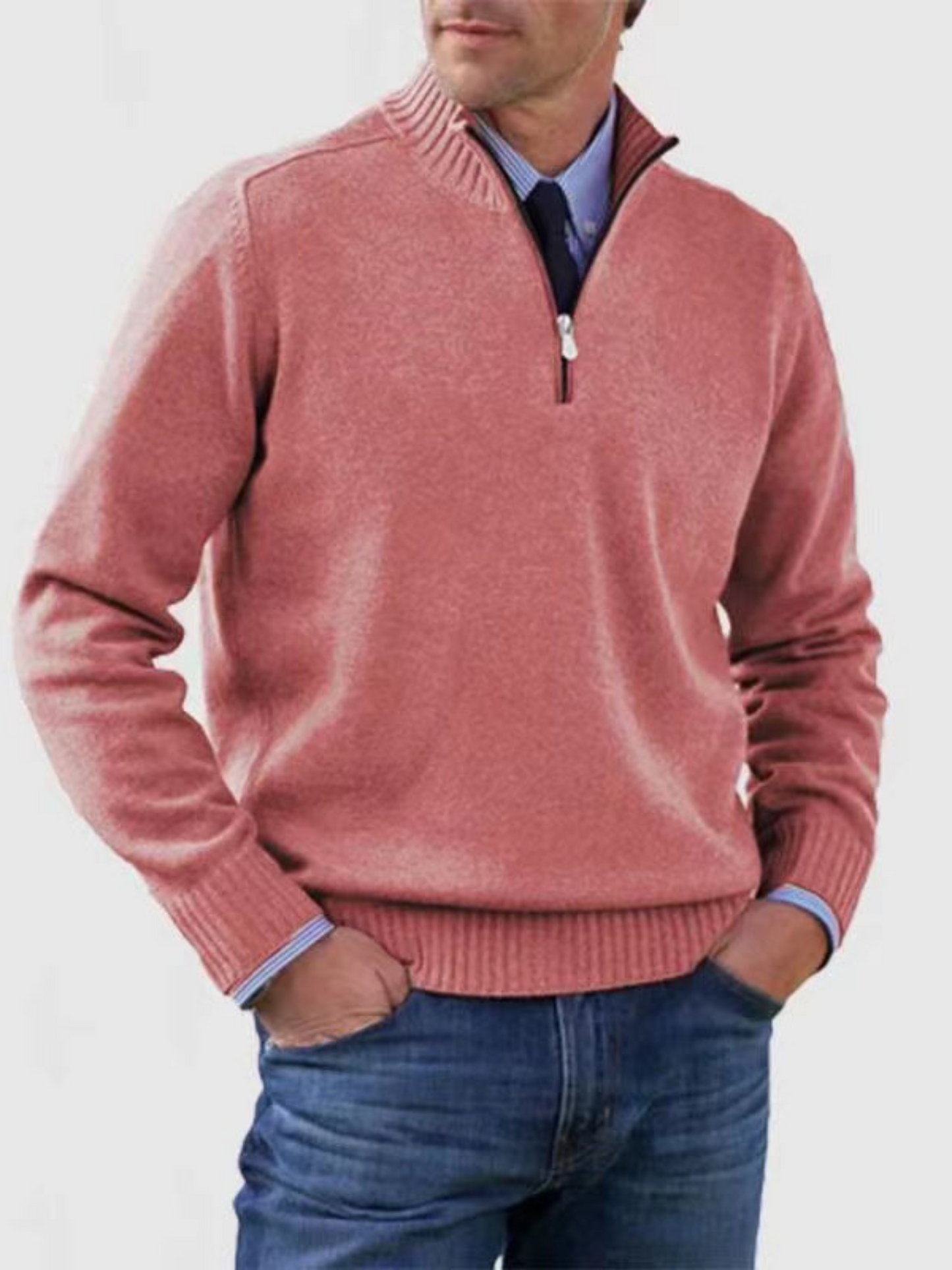 Herren Halb-Reißverschluss Pullover Moderne Passform
