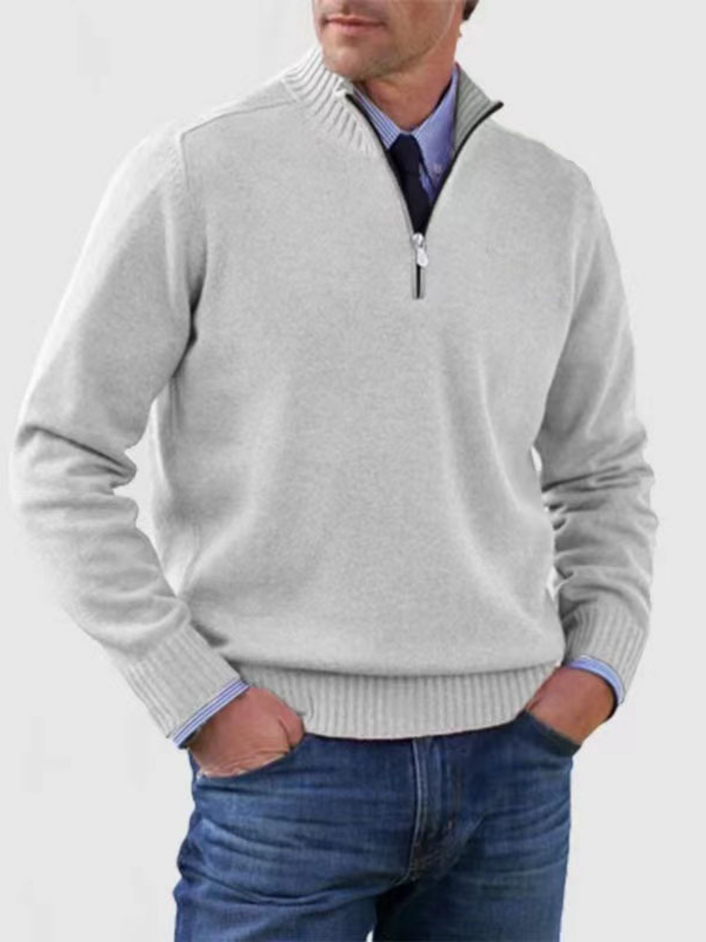 Herren Halb-Reißverschluss Pullover Moderne Passform