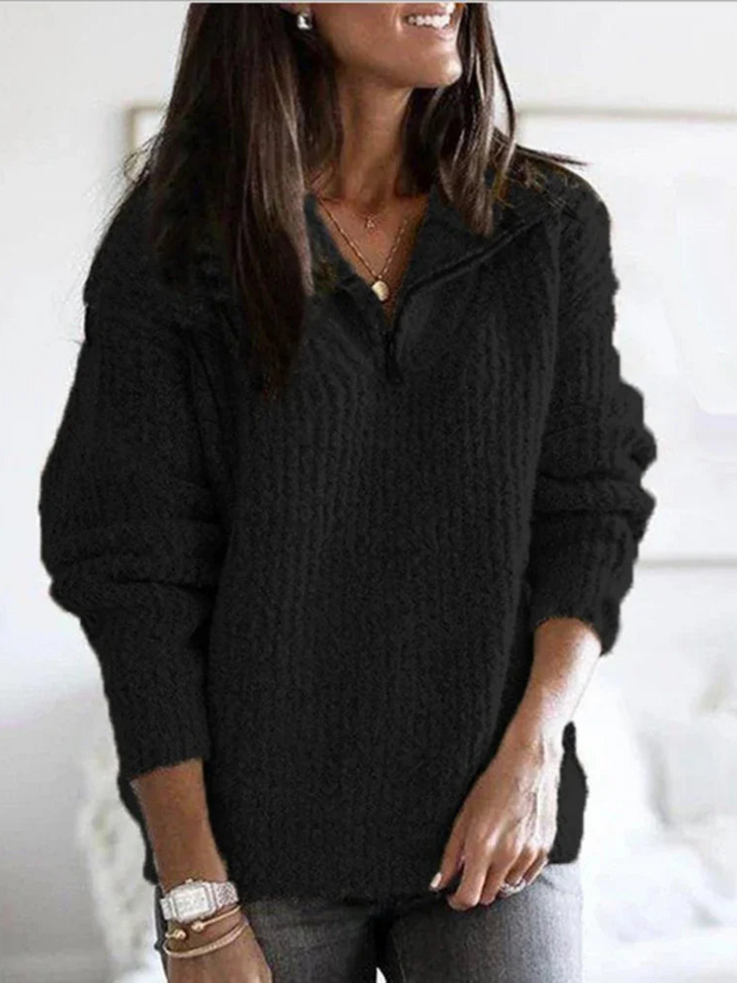 Damen Pullover Halber Reißverschluss Lässiger Schnitt