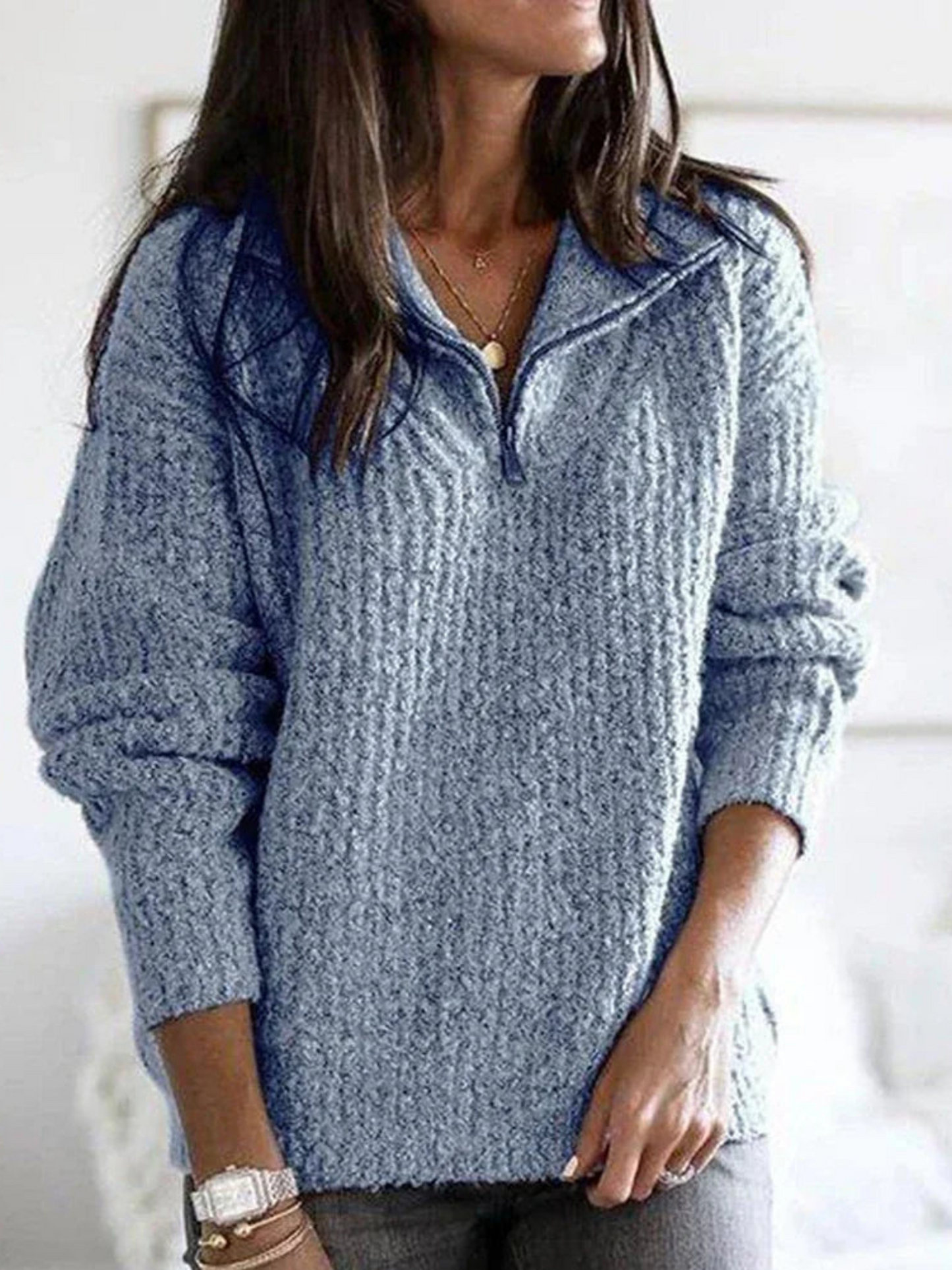 Damen Pullover Halber Reißverschluss Lässiger Schnitt