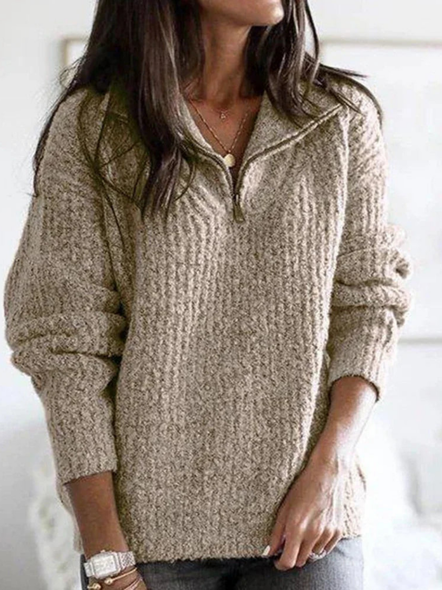 Damen Pullover Halber Reißverschluss Lässiger Schnitt