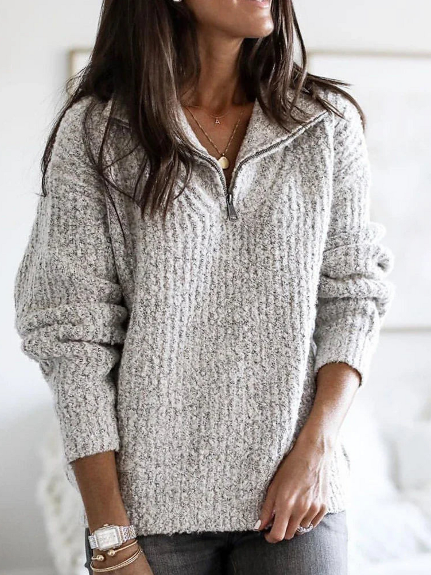 Damen Pullover Halber Reißverschluss Lässiger Schnitt