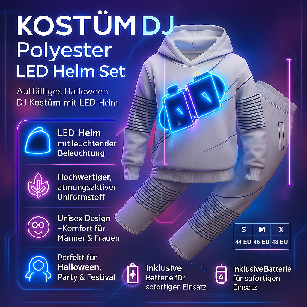 DJ Kostüm Helm Set Polyester LED